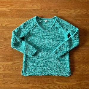 Teal Textured V-Neck Sweater